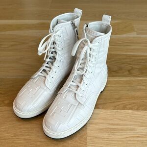 Fendi logo white combat boots, size 38